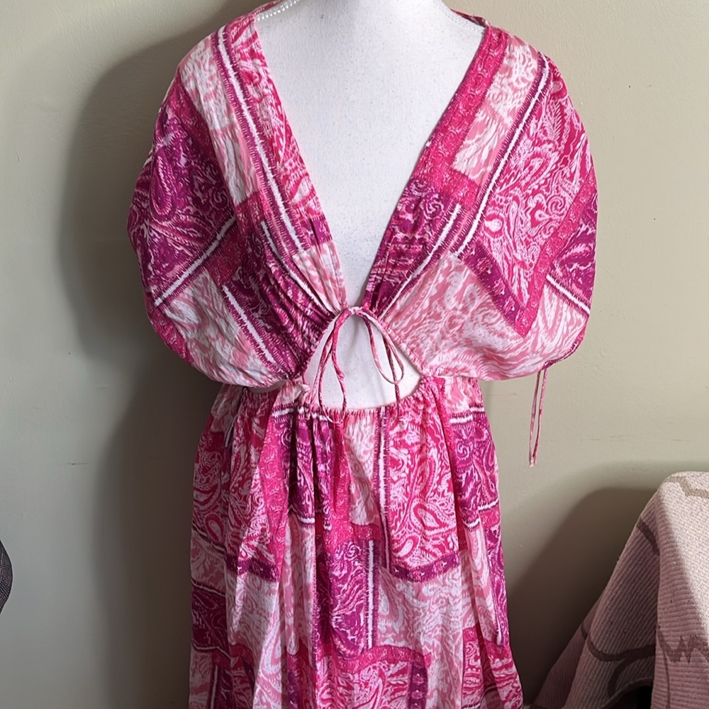 ZARA MAXI DRESS CUT OUT PATCHWORK PINK FUCHSIA LONG COTTON, 3709/917,size large - Picture 9 of 16